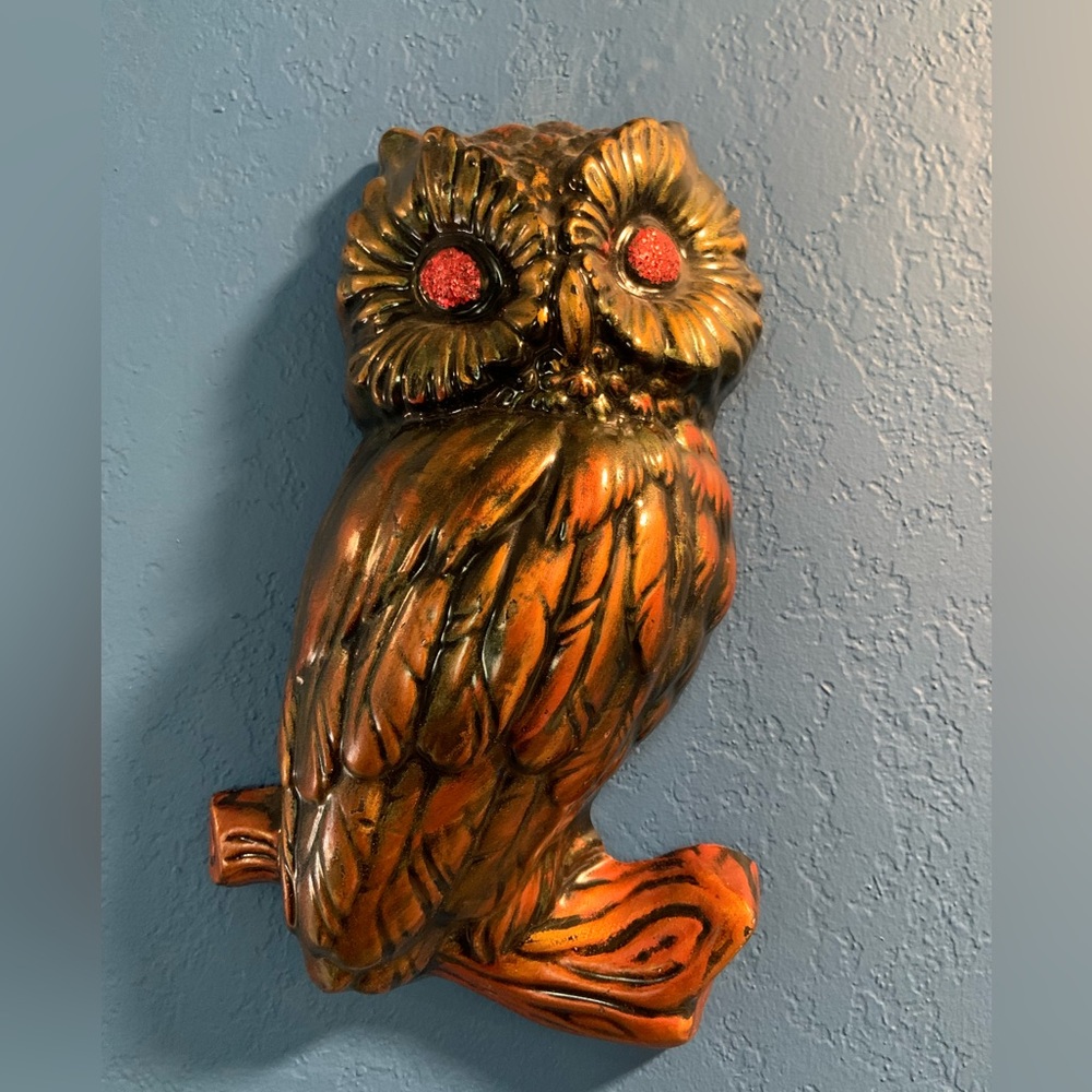 Vintage 60’s-70’s Miller Studio Chalkware Owl Red Glitter Eyes MCM